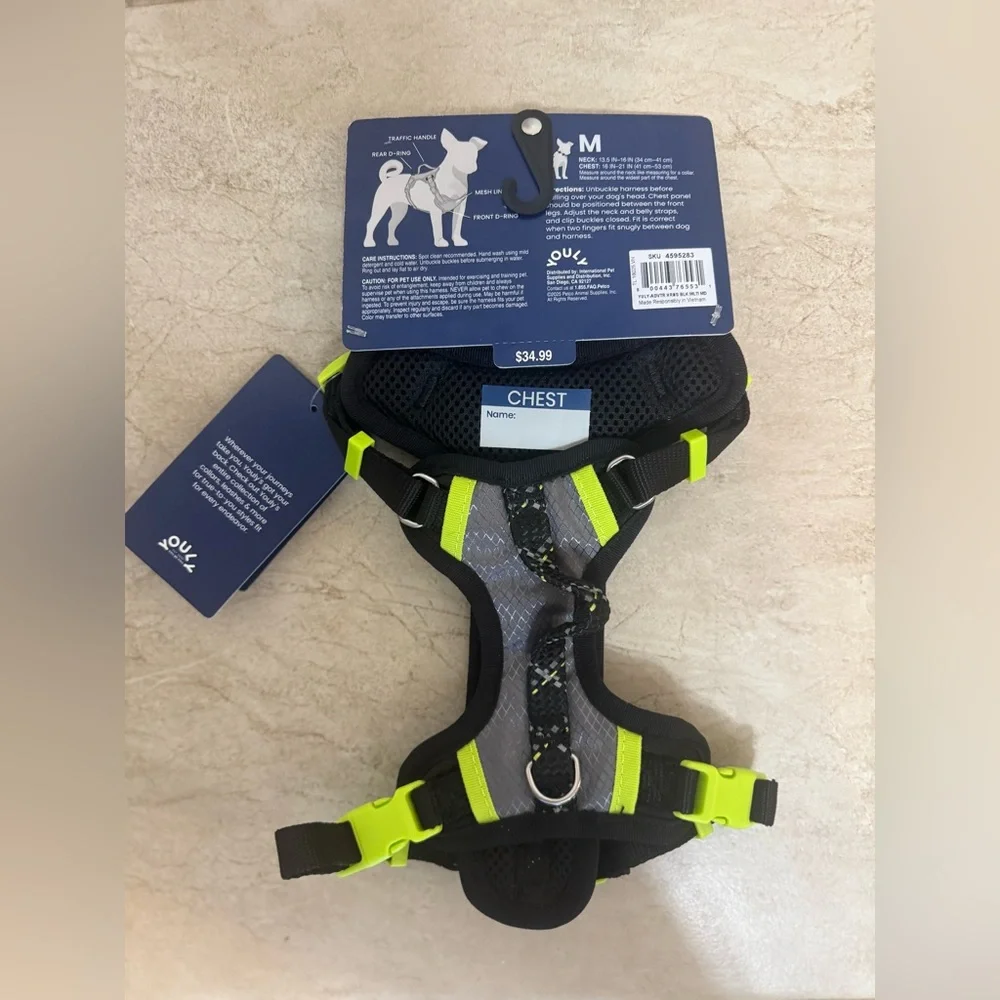 YOULY Adventure Reflective Dog Harness, Black-Medium